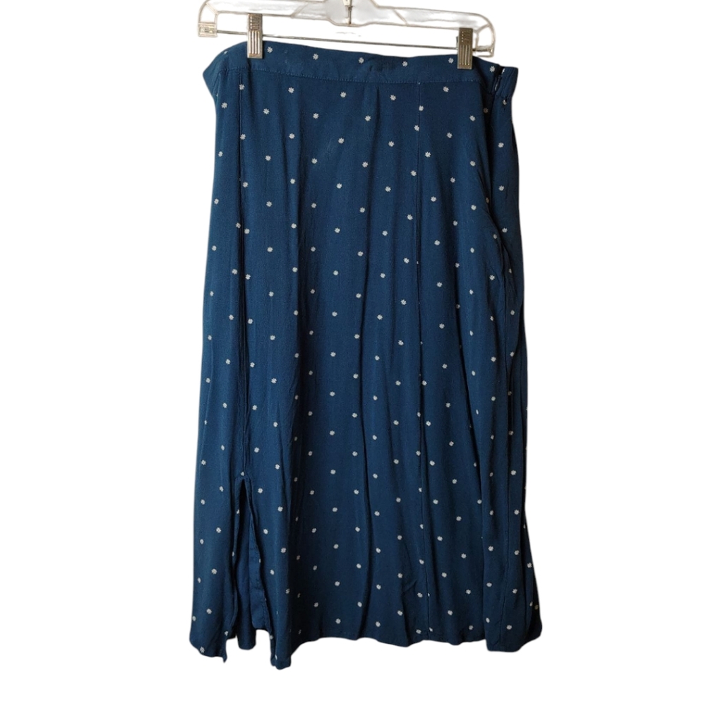 Dip Women's White Daisy Polka Dot Snowflake Midi Blue Navy Lined Skirt XL